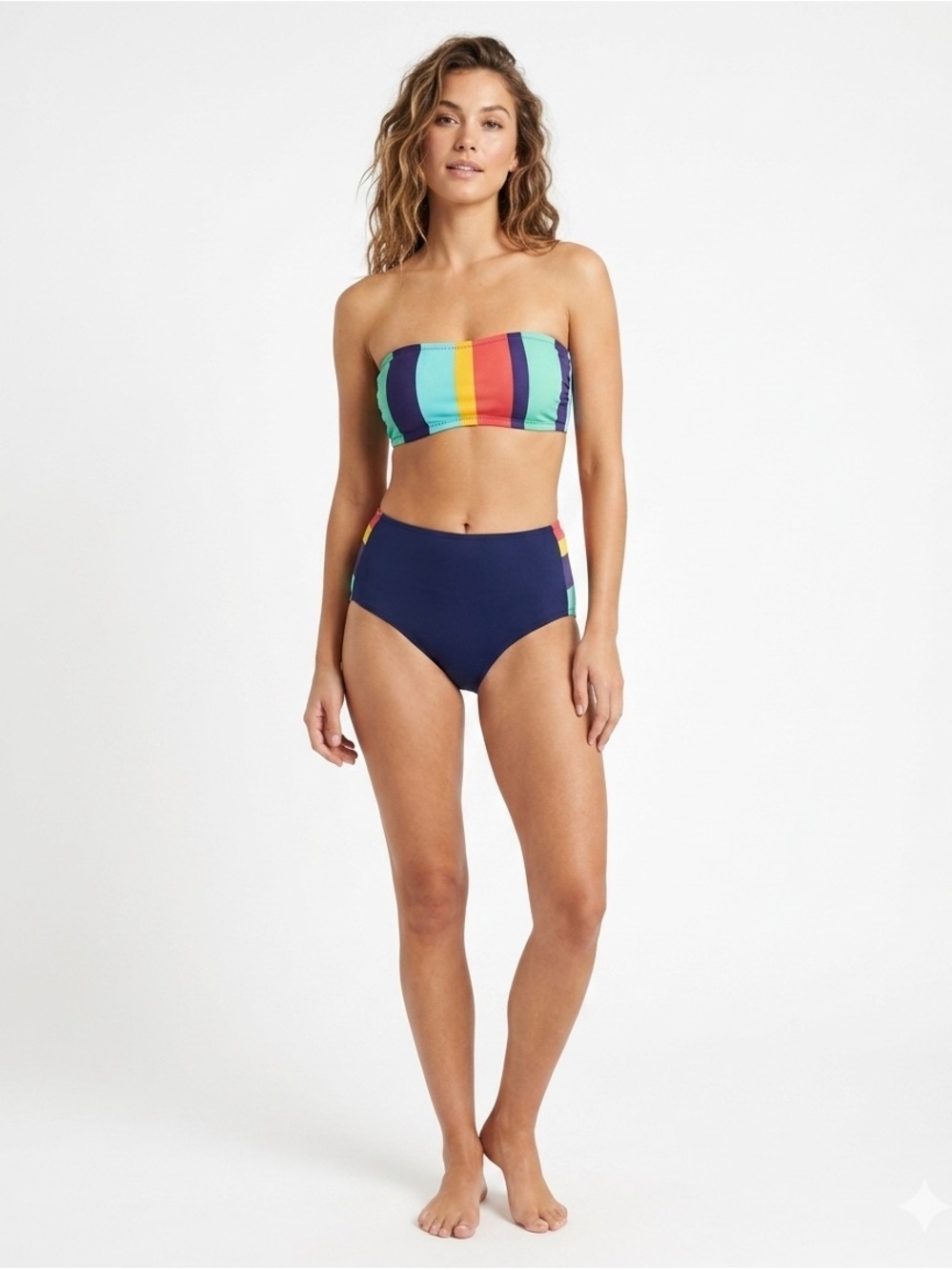 [Sperry] Stripe Bandeau Corset Back Swim Top